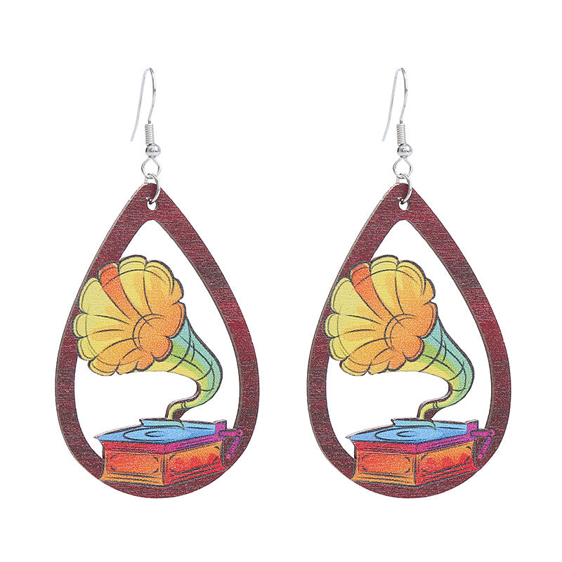 Pendientes de madera de arpa gramófono de gramófono al por mayor